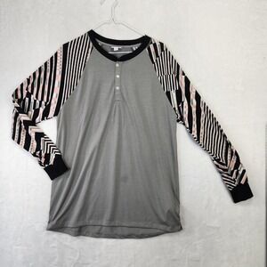 LuLaRoe Men Raglan Long Sleeve Henley Shirt Gray Geometric Print Size‎ Medium